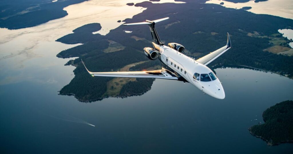 Embraer Praetor 500 em voo, categoria que apresentou crescimento nos dados da GAMA para o primeiro trimestre de 2026