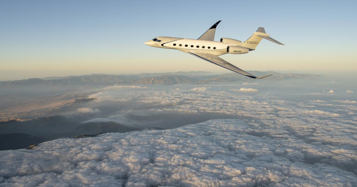 Gulfstream G800 em voo, jato executivo que registrou o voo mais rápido e mais longo da categoria entre Melbourne, na Austrália, e Moline, nos Estados Unidos